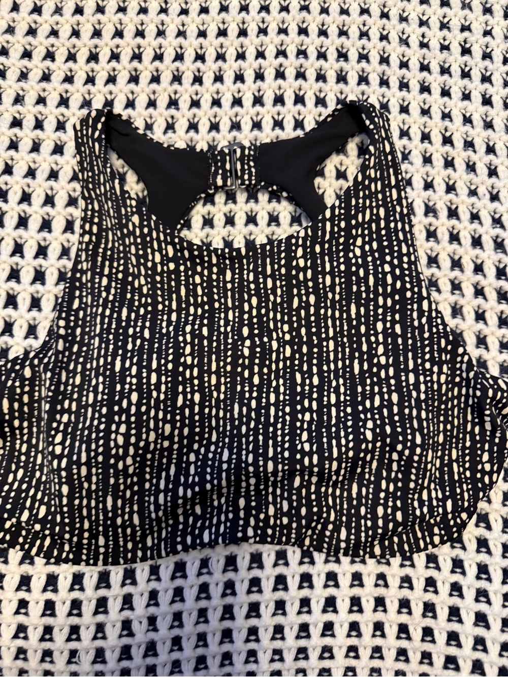 Black and White High-Neck Printed Bikini Top